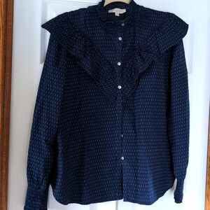 Loft navy ruffled blouse